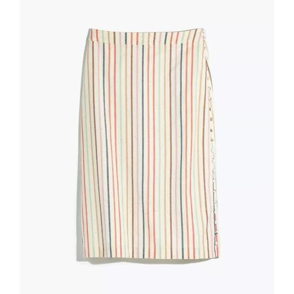 Madewell Women's Flecked Rainbow Stripe Print Button Slit Midi Skirt Size 6 - Picture 5 of 10